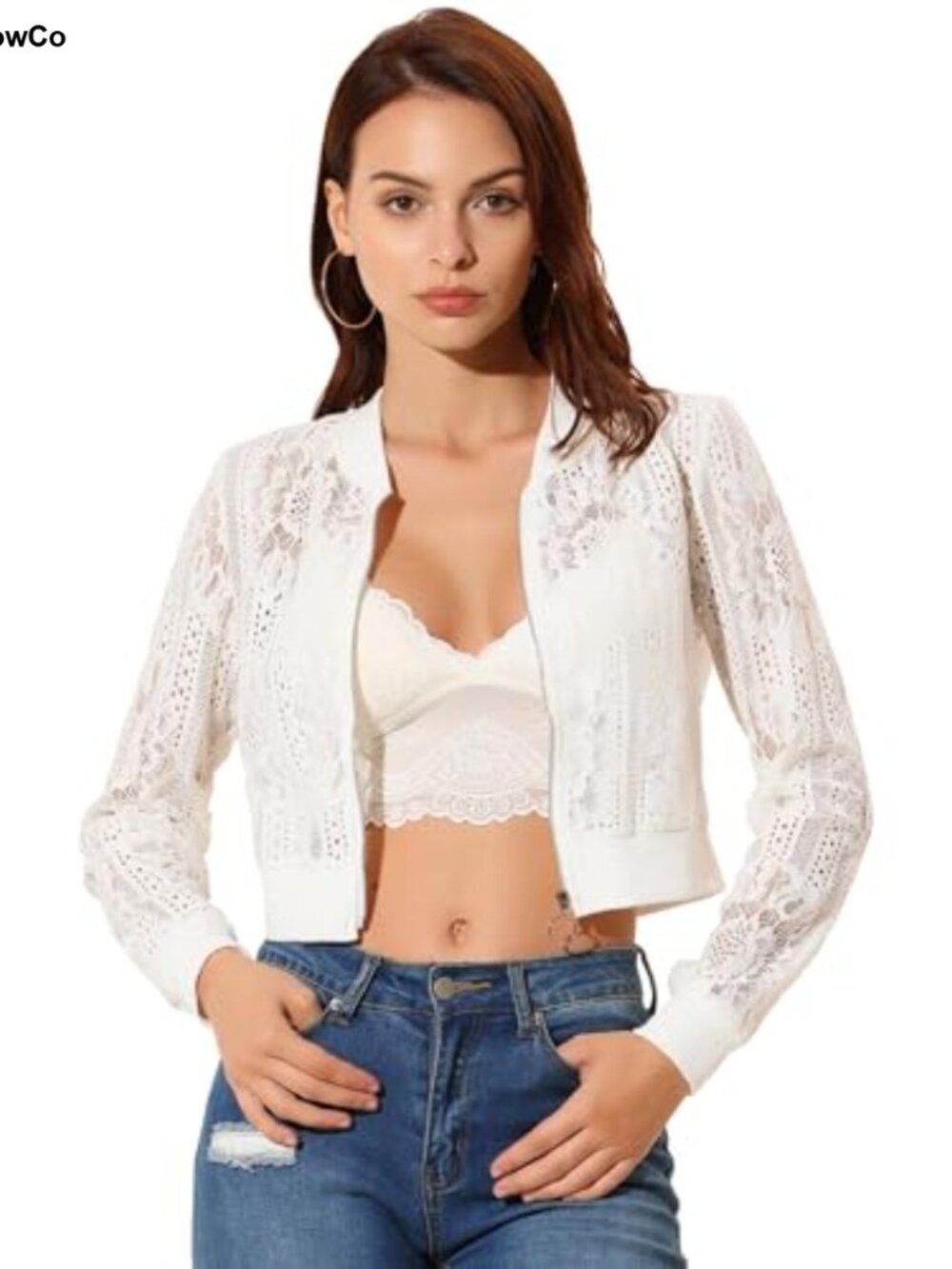 Sheer Lace Zip Up Crop Jacket Lightweight Gothic Baseball Style